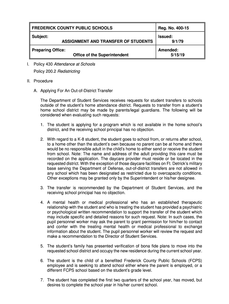  ASSIGNMENT and TRANSFER of STUDENTS 2019-2024