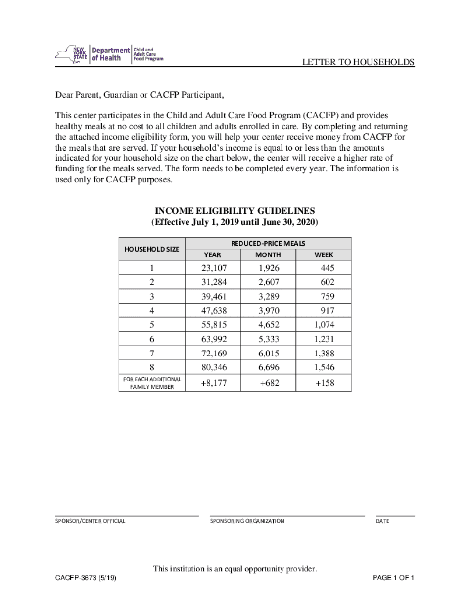  Dear Parent, Guardian or CACFP Participant, 2019