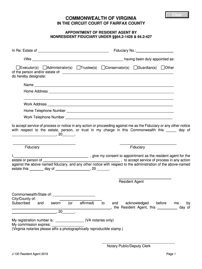 Appointment of Resident Agent by Nonresident Fiduciary Form