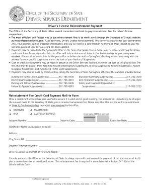 Get and Sign Illinois Drivers License Reinstatement Payment 2019-2022 Form