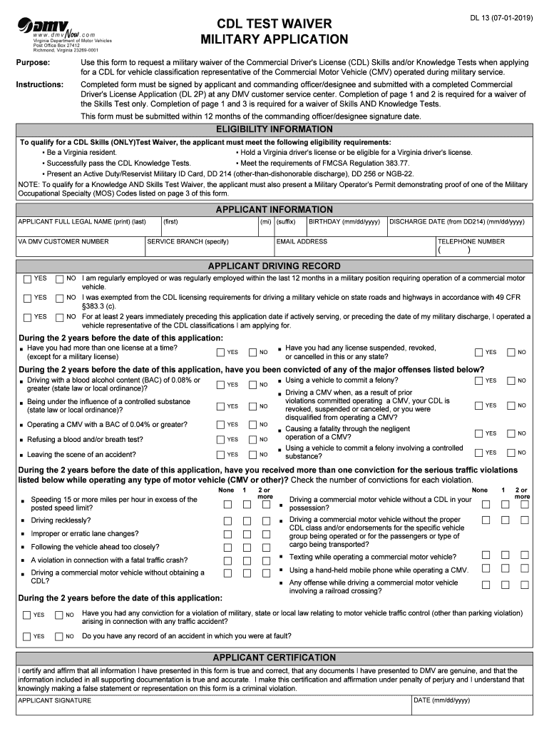CDL TEST WAIVER  Form