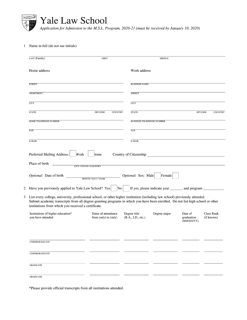 Yale Msl  Form