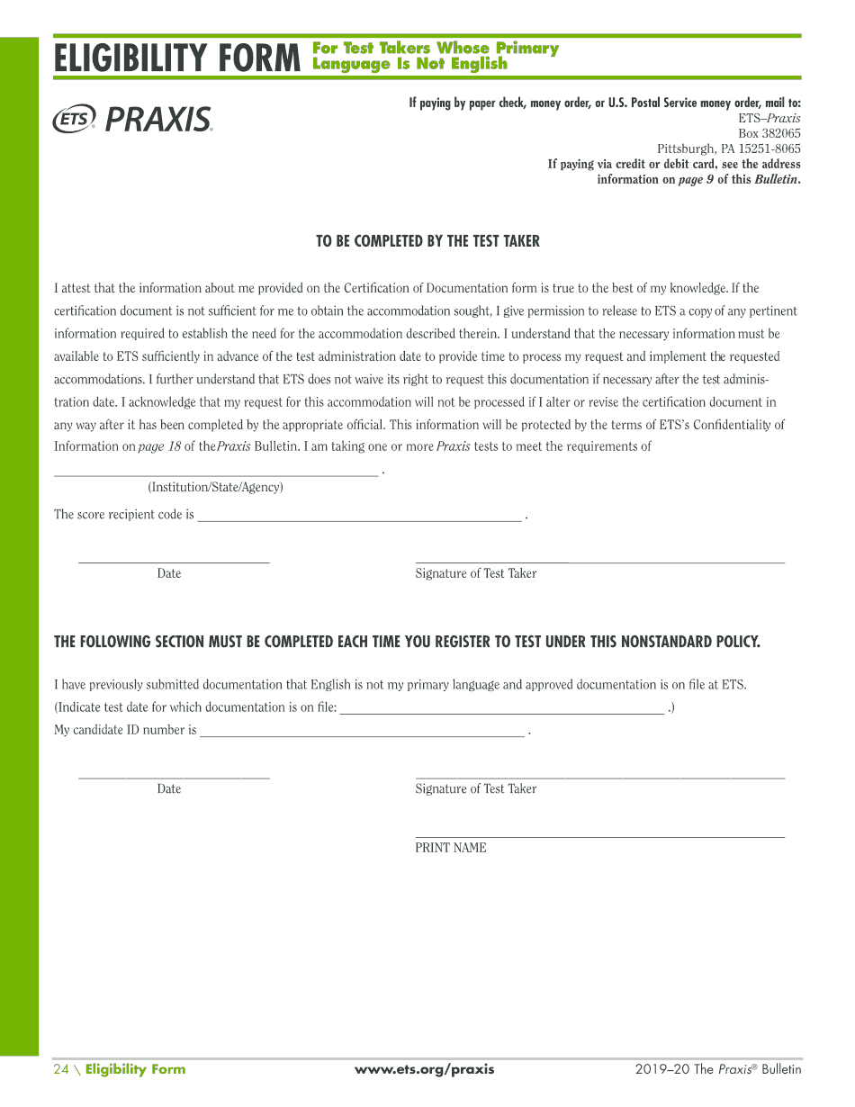 ELIGIBILITY FORM for Test Takers Whose Primary Language is Not English