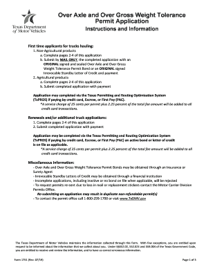 Over Axle and over Gross Weight Tolerance Permit Application Weight Tolerance  Form