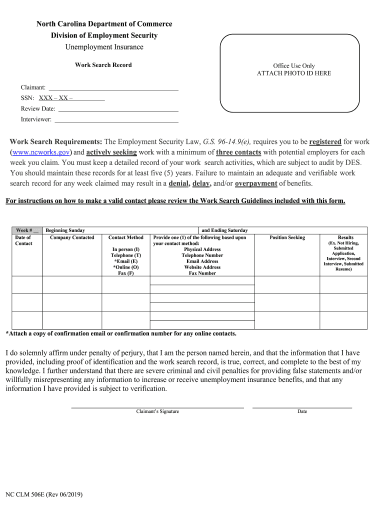  North Carolina Work Search Form 2019-2024