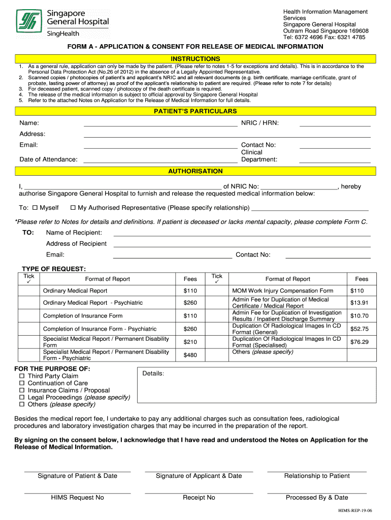  Medical Reports Request FormSingapore General Hospital 2019