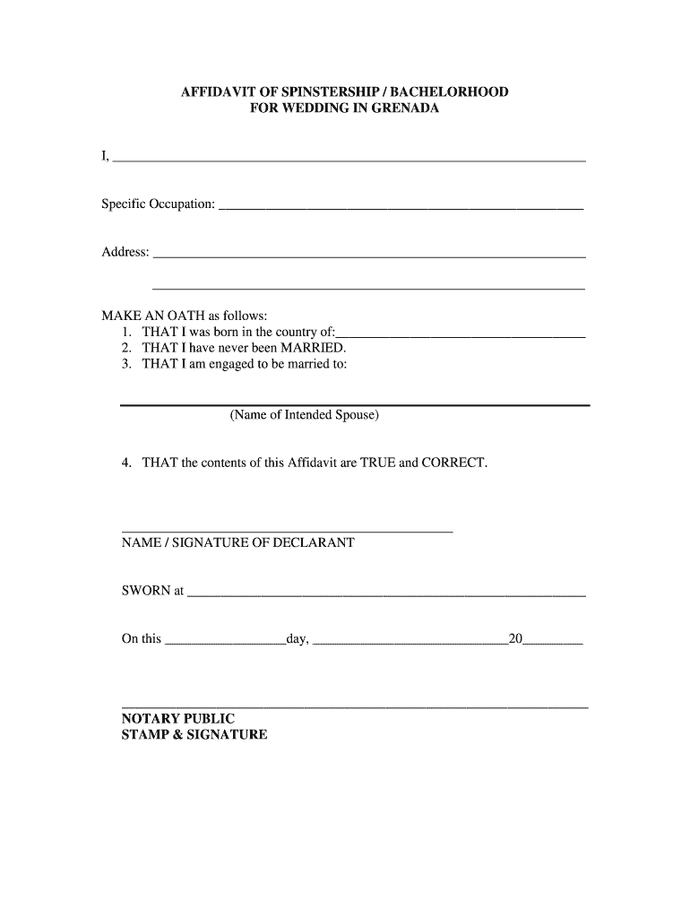 AFFIDAVIT of SPINSTERSHIP BACHELORHOOD  Form