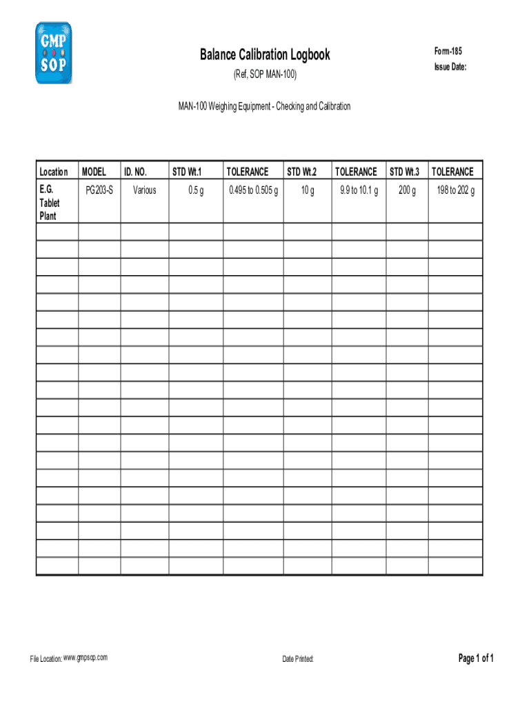  Balance Calibration Logbook Balance Calibration Logbook 2024