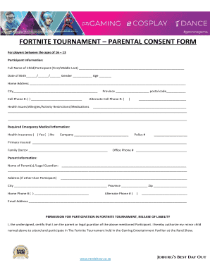 FORTNITE TOURNAMENT PARENTAL CONSENT FORM