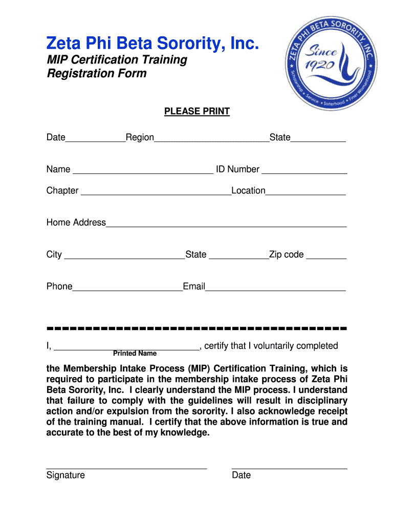 Zeta Phi Beta Mip Training Form