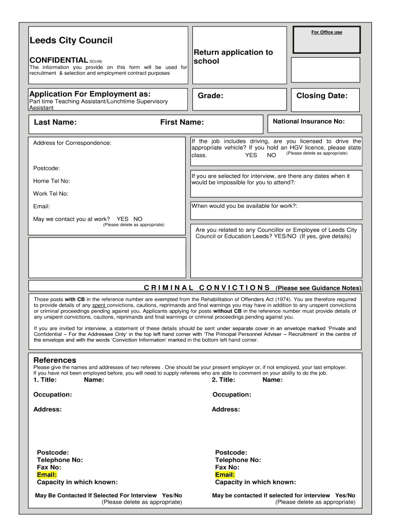  Leeds City Council Job Application Form Application for Employment 2017-2024