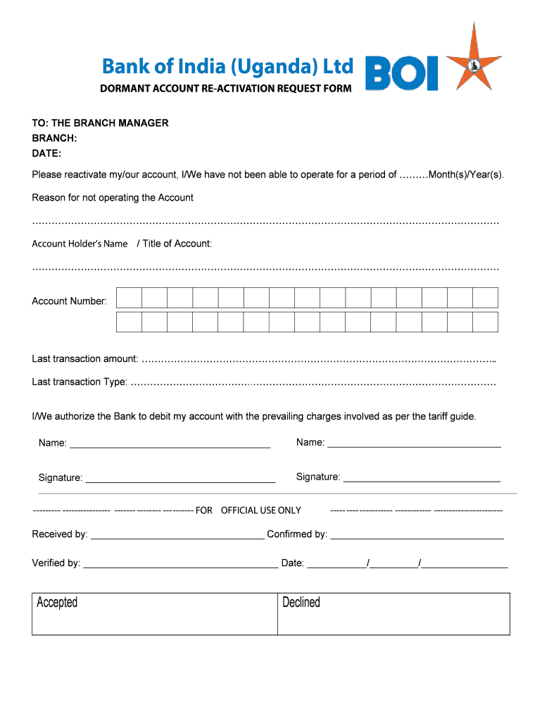 Dormant Account Form