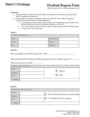 Overload Request Form Yale NUS College