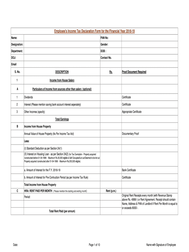 Income Tax Declaration  Form