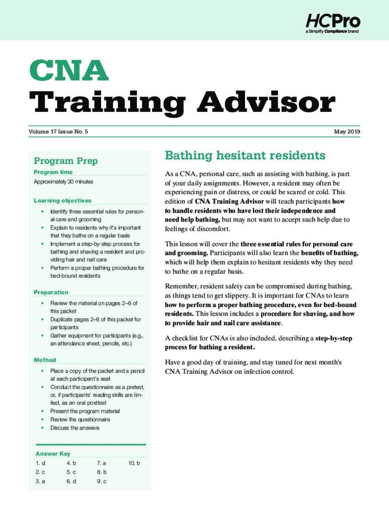 CNA Training Advisor May 2019Volume 17 Issue No 5  Form