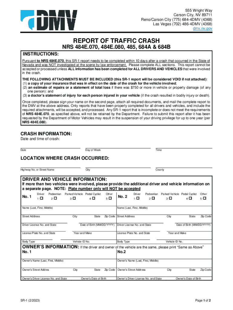 Report of Traffic Accident SR1  Form