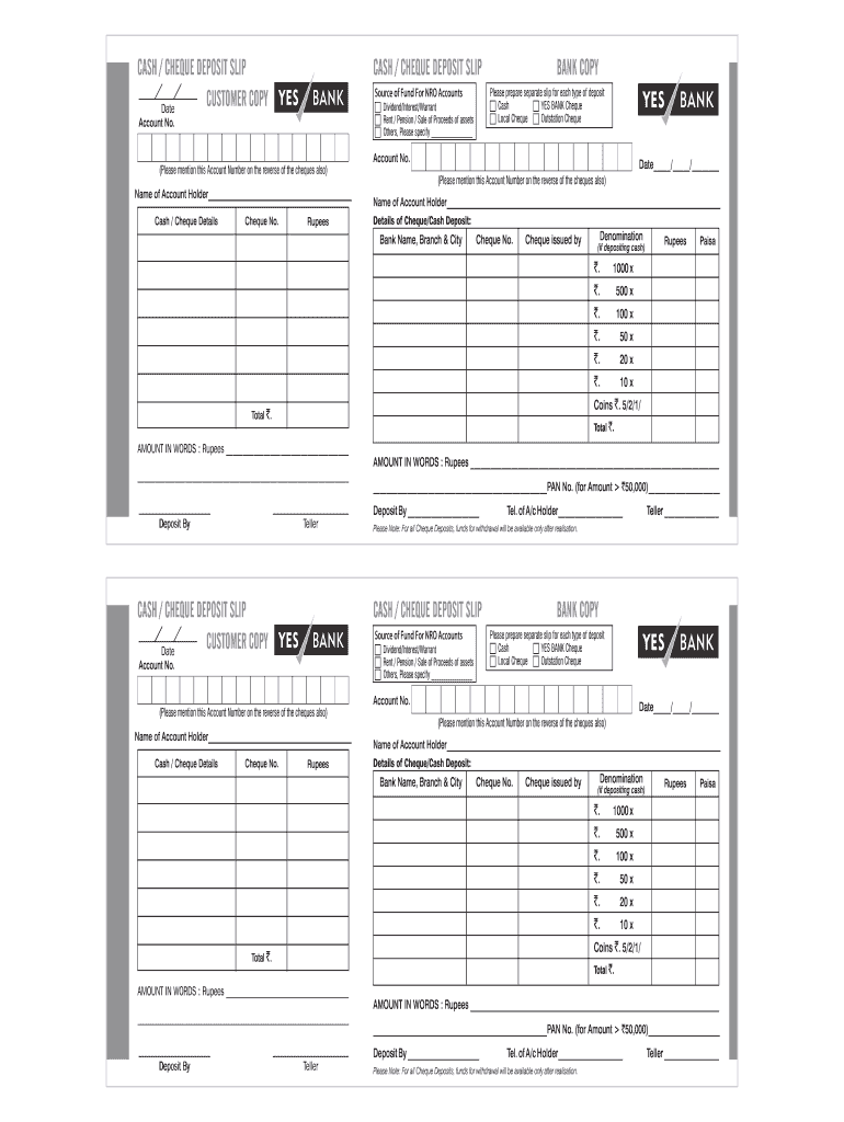 Yes Bank Deposit Slip  Form