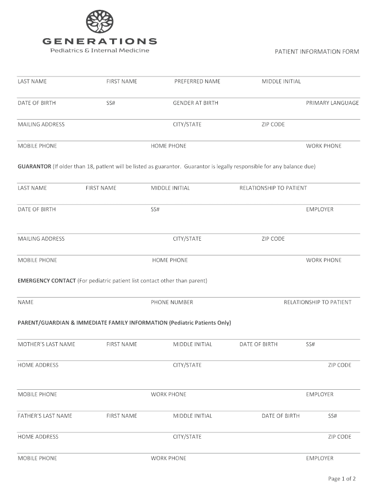 GUARANTOR If Older Than 18, PatIent Will Be Listed as Guarantor  Form