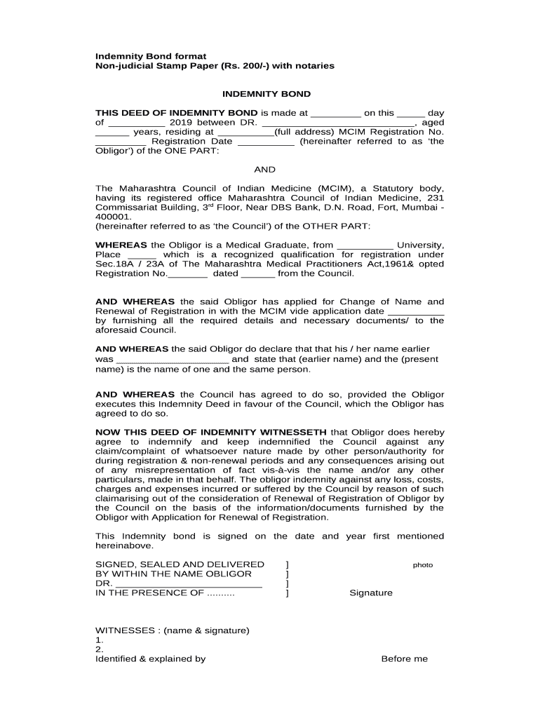 Indemnity Bond Format Word