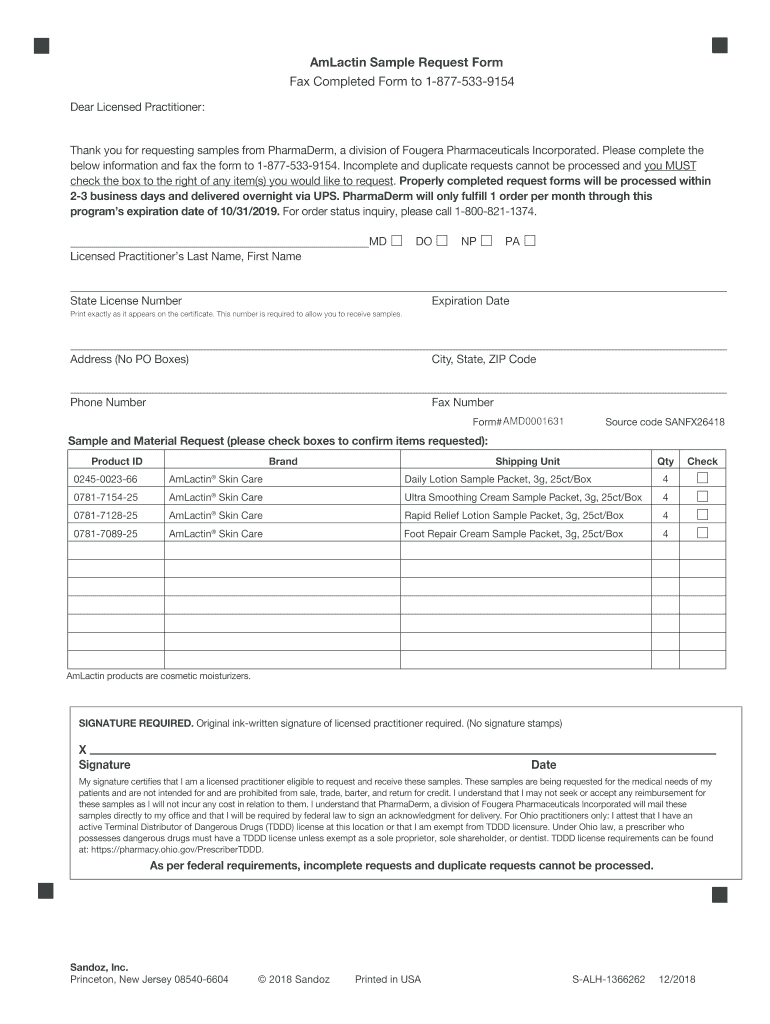 Amlactin Sample Request Form