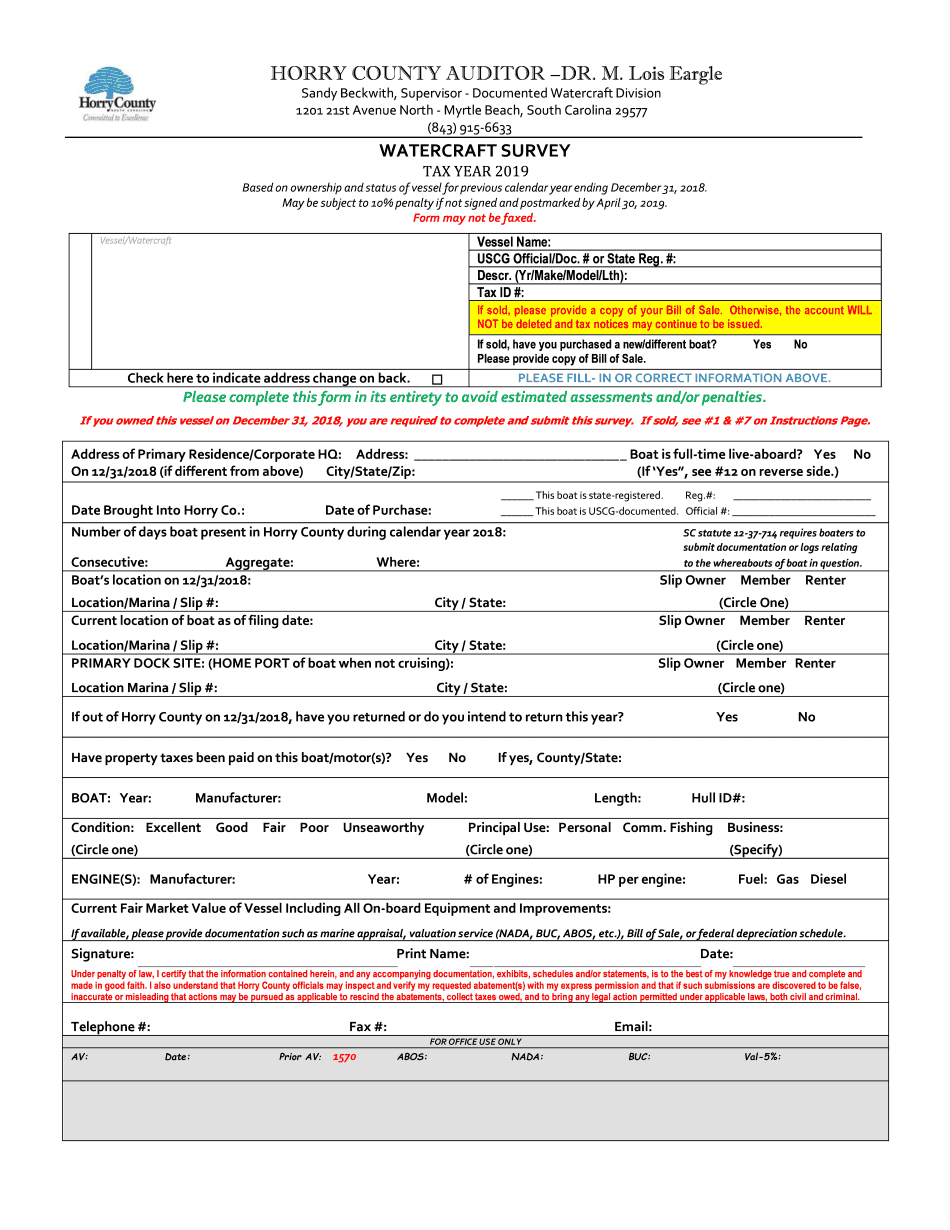 Get and Sign Departments Auditor Personal Property Filing 2019 Form
