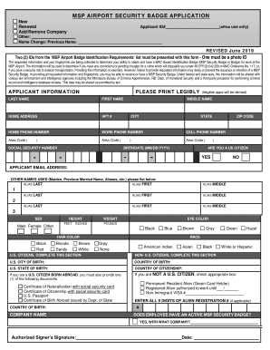 Two 2 IDs from the MSP Airport Badge Identification Requirements List Must Be Presented with This Form One Must Be a Photo ID