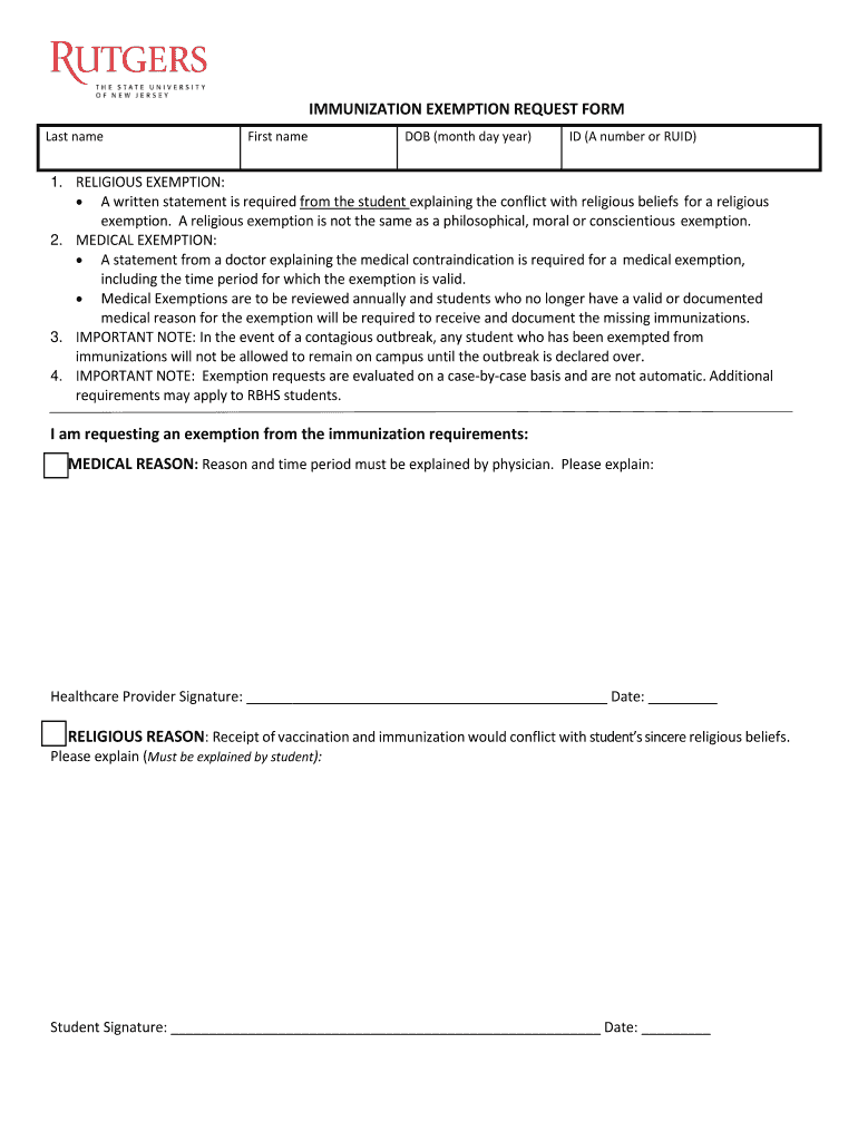 IMMUNIZATION EXEMPTION REQUEST FORM