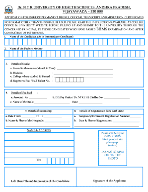 Ntr University of Health Sciences Transcripts  Form