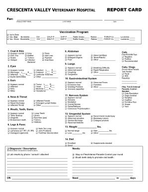 Pet Report Card  Form