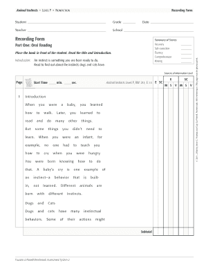 Fishing Smarts Running Record  Form