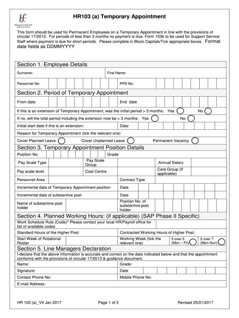 HR103 Temporary Appointment Form