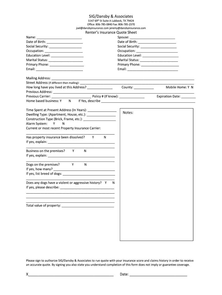 Renters Quote  Form