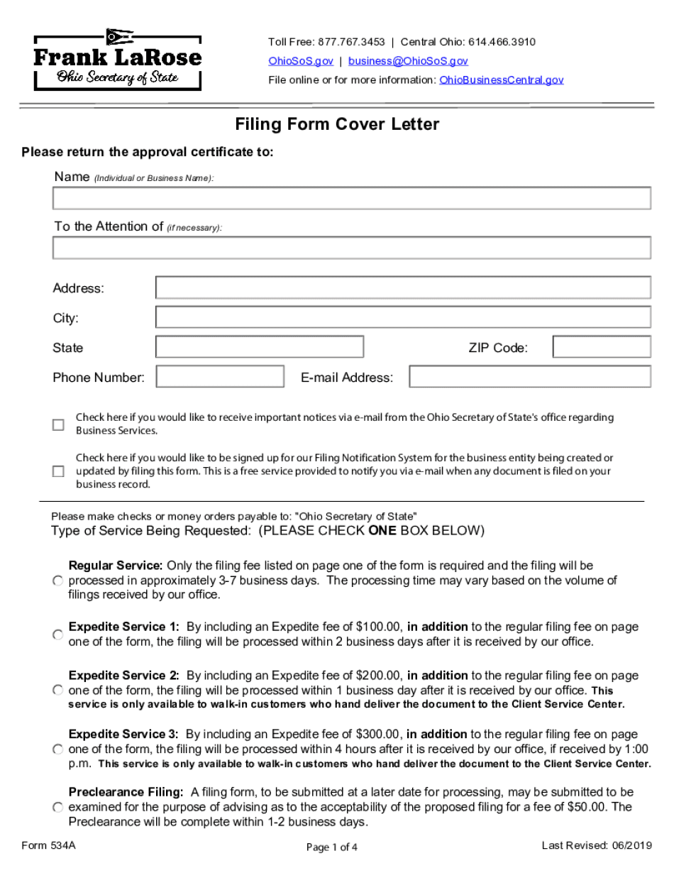 Ohio Secretary of State Name Registration  Form