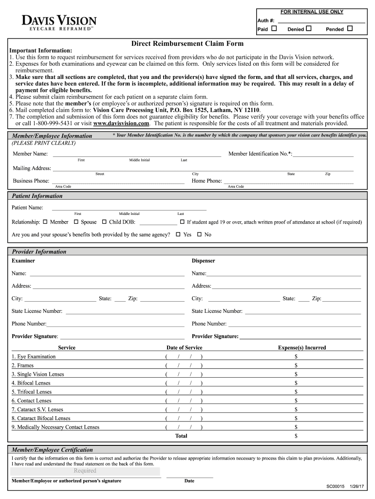  Davis Vision Form 2017-2024