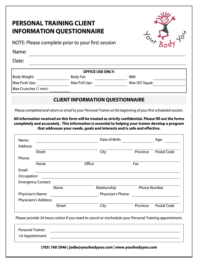 PERSONAL TRAINING CLIENT  Form