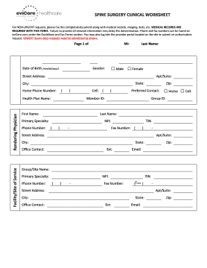 SPINE SURGERY CLINICAL WORKSHEET  Form