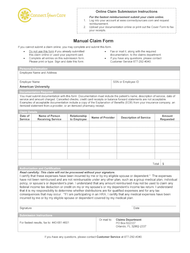 ConnectYourCare FSA Claim Form Flexible Spending Accounts Claim Form