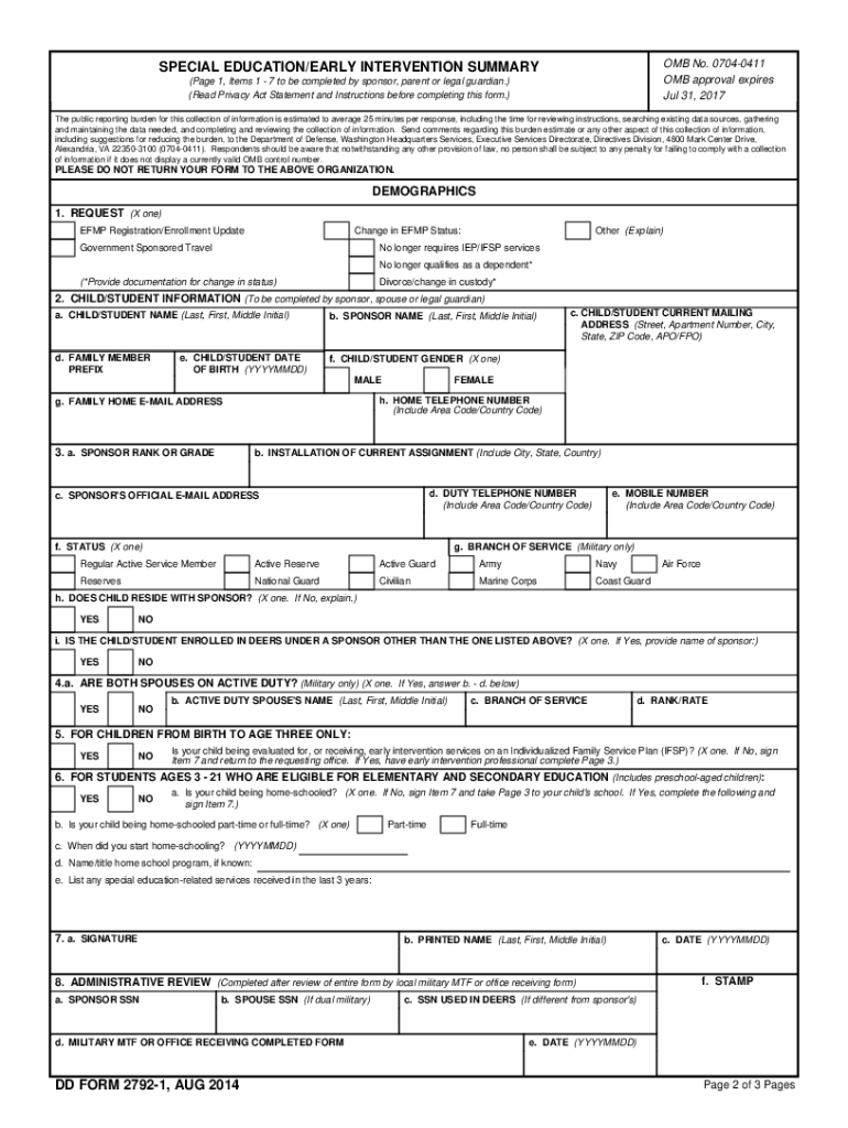  Dd Form 2792 1 2014