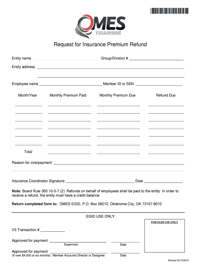 Request for Insurance Premium Refund PDF  Form