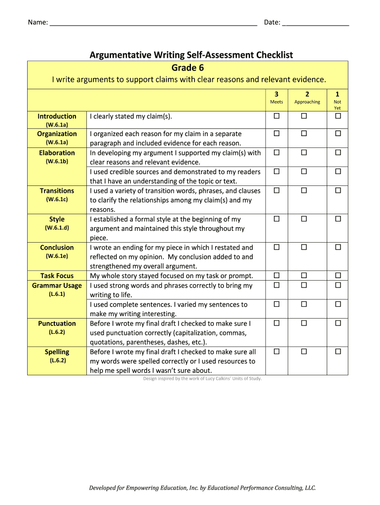 Argumentative Essay Checklist PDF  Form