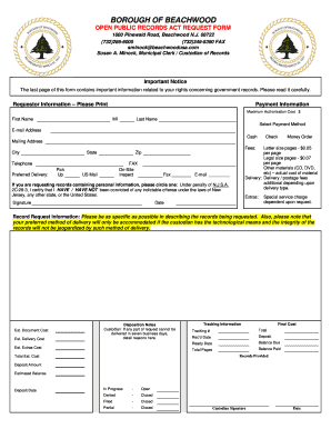 Public Record Request Form Borough of Beachwood