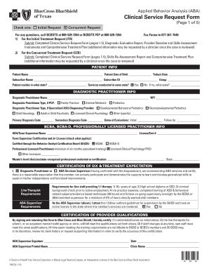 Applied Behavior Analysis Service Request Form for Initial