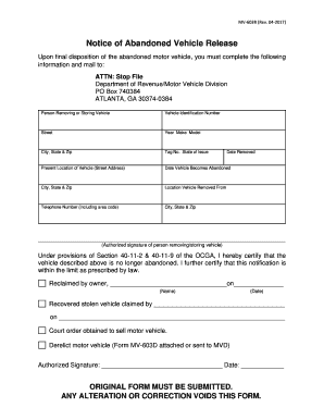  Vehicle Release Forms in Georgia 2017-2024