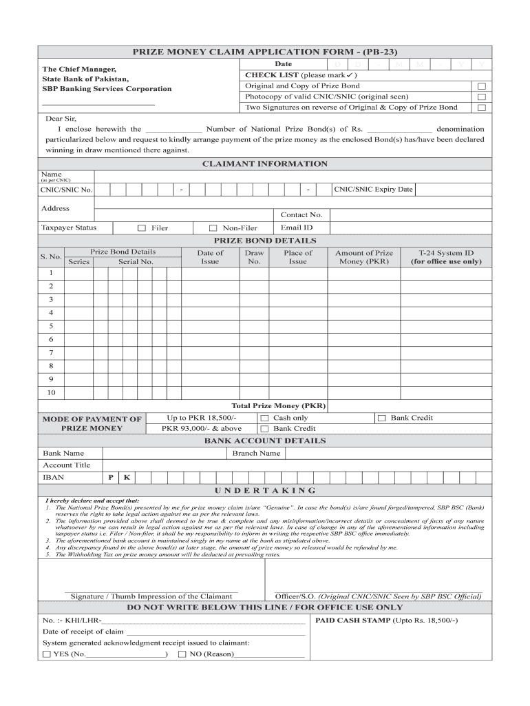  PRIZE MONEY CLAIM APPLICATION FORM PB 23 2019-2024