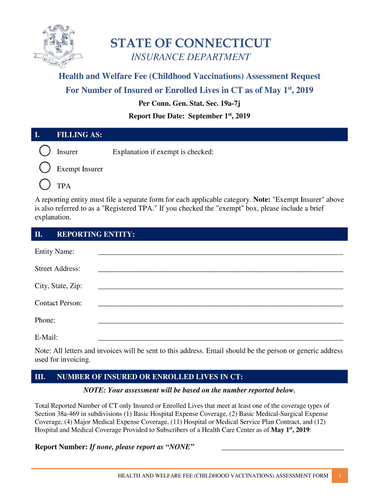 Health and Welfare Fee Childhood Vaccinations Assessment FORM