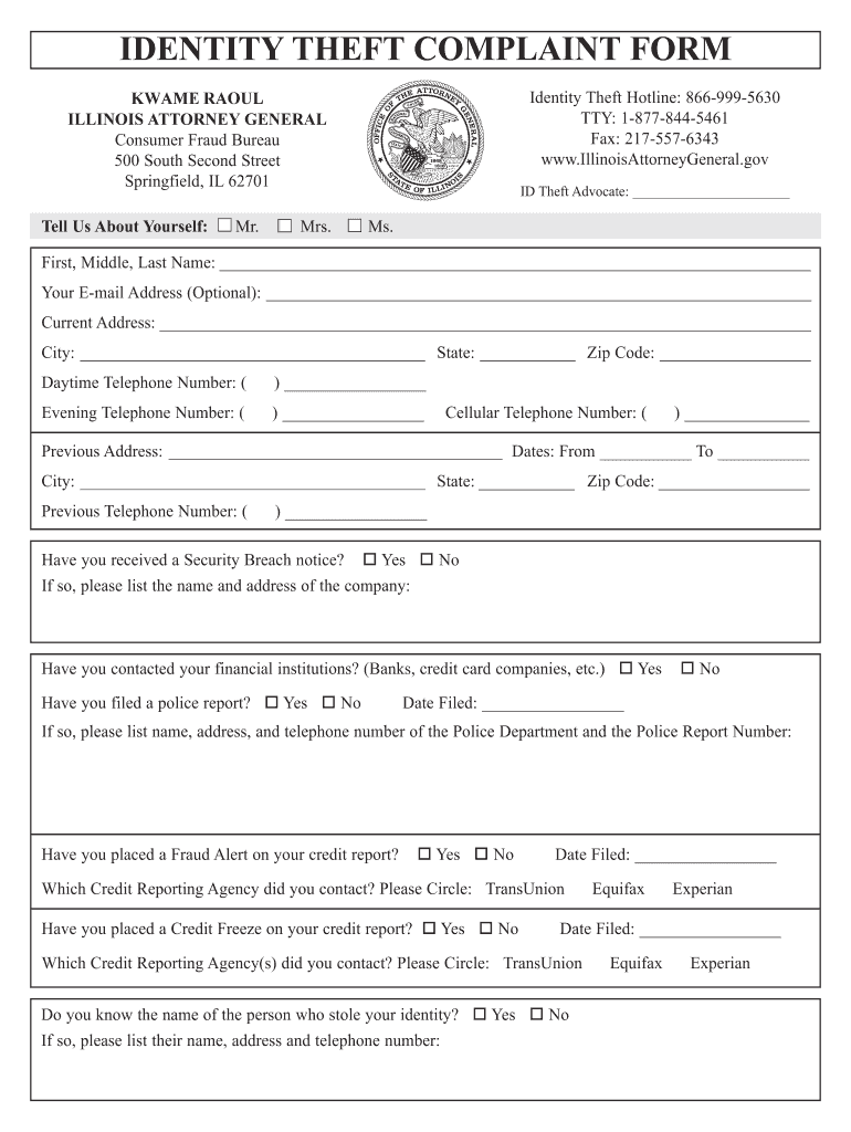  Federal Trade Commission Identity Theft Form 2019-2024