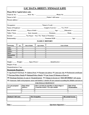 Lic Data Sheet  Form