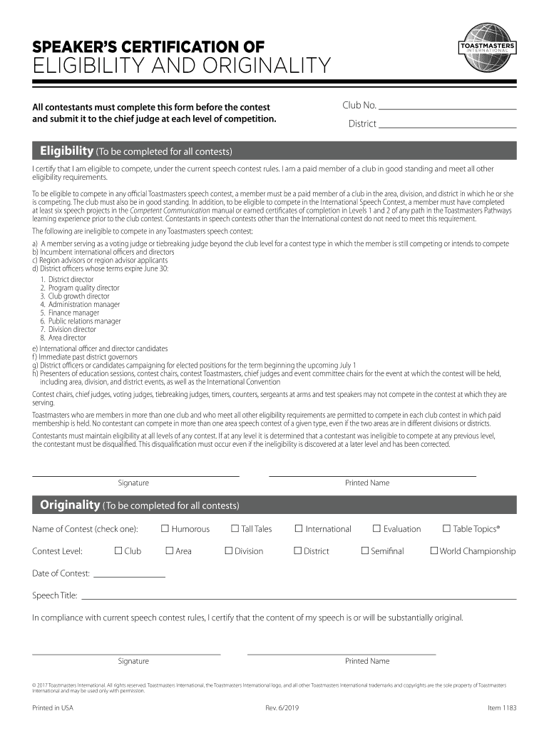 Speaker Eligibility Form