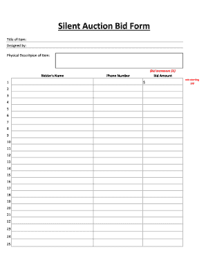 Silent Auction Bid Form Csifresno Org