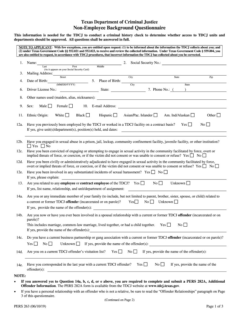  Texas Non Employee Form 2019-2024